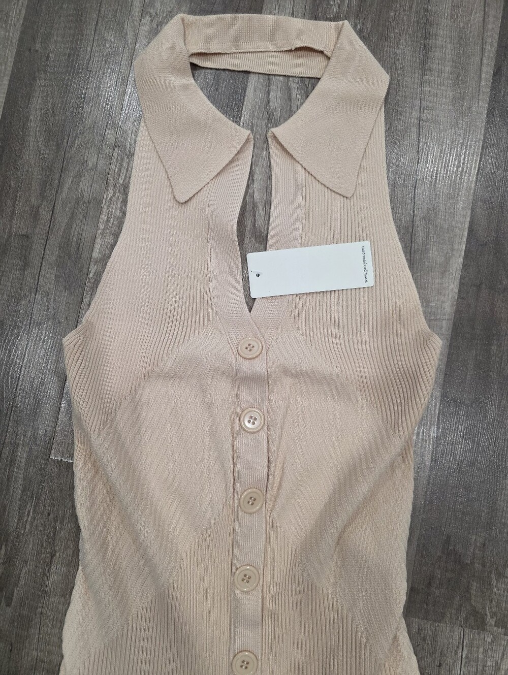 Nwt RIBBED midi Dress Collared Button Knit Midi Beige Corpcore Academia Y2K - Picture 6 of 13